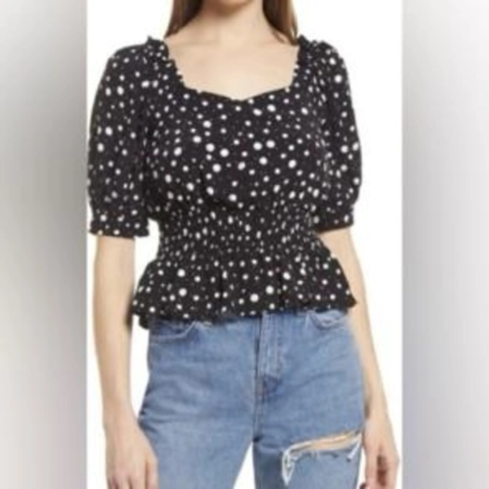 TOPSHOP Women’s Black & White Polka Dot Blouse Size US4 NWT